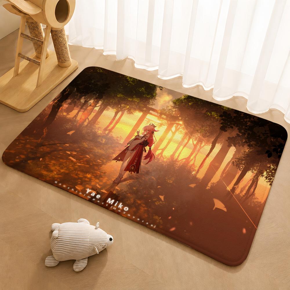 Genshin Impact Yae Miko Floor Mat Floor Mat Soft Flannel Non-Slip Door  Rug for Living Room