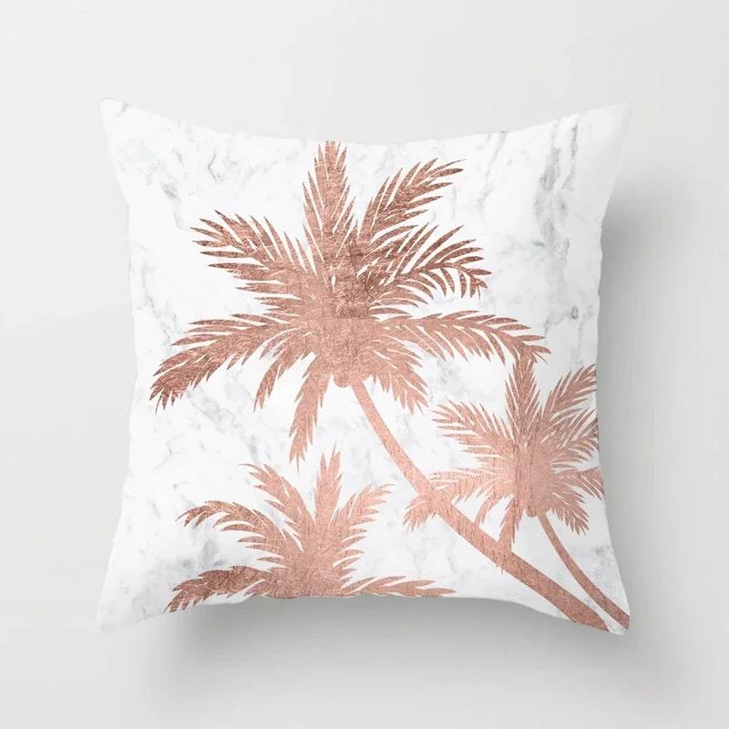 Rose Gold Pink Palm Pillowcase Tropical Plants Polyester Cushion Cover Pillowcase For Living Room Sofa Car Home Decor 45X45Cm
