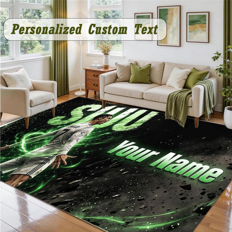 Crystal Velvet Square Rug Custom NameCristiano Ronaldo Pattern Non Slip Home Floor Decor Rug