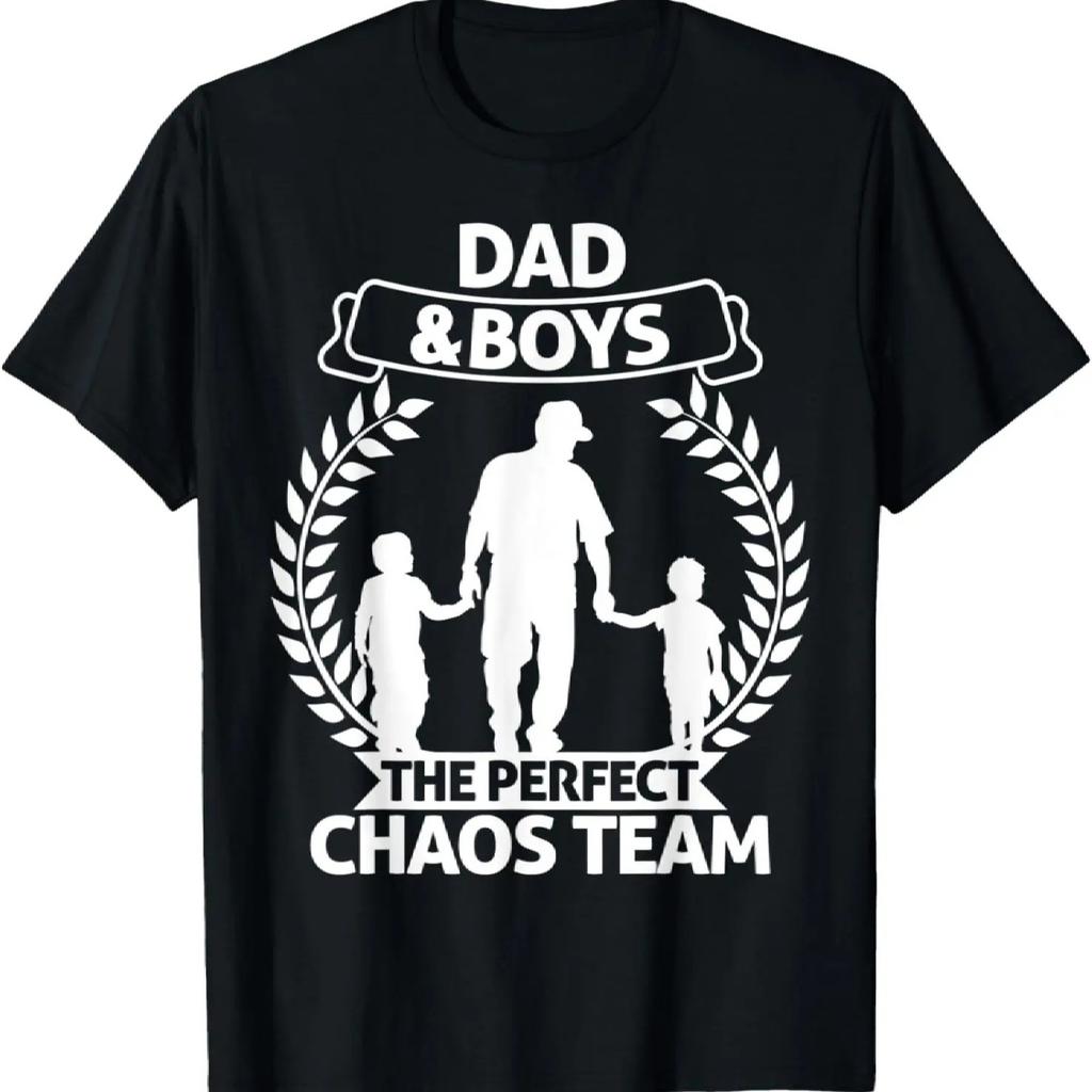 Papà e 2 Ragazzi il Perfetto Team del Caos Papà di Due Figli Maglietta