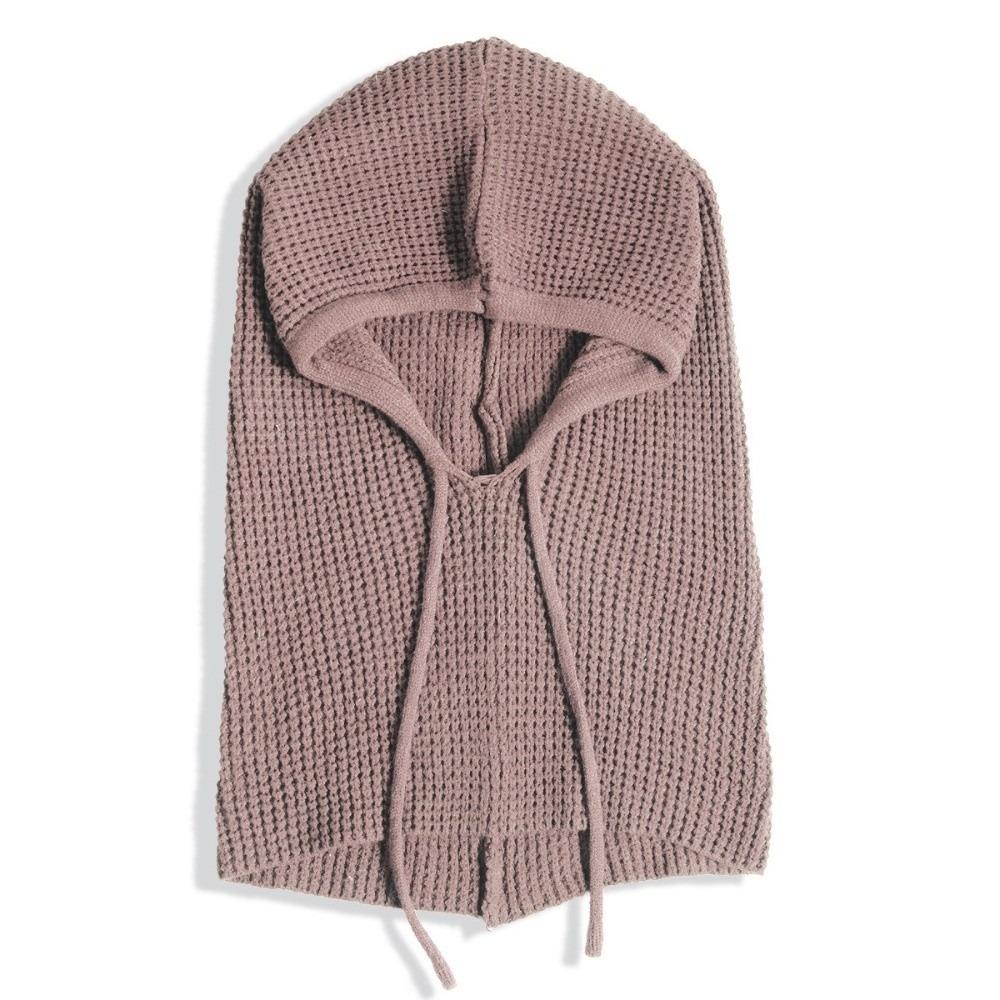 Warm Drawstring Balaclavas Hat Solid Color Winter Neckerchief Drawstring Knitted Hat Streetwear