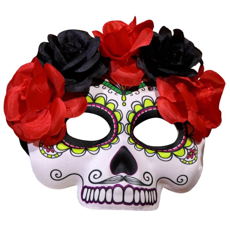 Masquerades Mask Mexicans Day of The Deads Sugar Skull Mask with Rose Decorations Fancy Dress Rose Suger Skeleton Mask