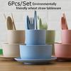 6Pcs/set Wheat Straw Baby Tableware Children Food Dishes Bowl Feeding Infant Learning Dinnerware Spo