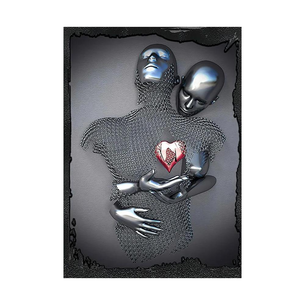 Metal Figure Statue Art Poster High Definition Printing Canvas Painting Prints Couple Sculpture Living Room Home Decor Picture