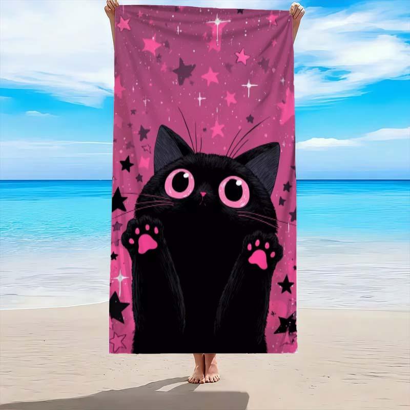 Little Black Cat Says Hello Pattern Beach Towel, Super Absorbent Beach Towel, Trendy for New Year,Comfortable and Practical