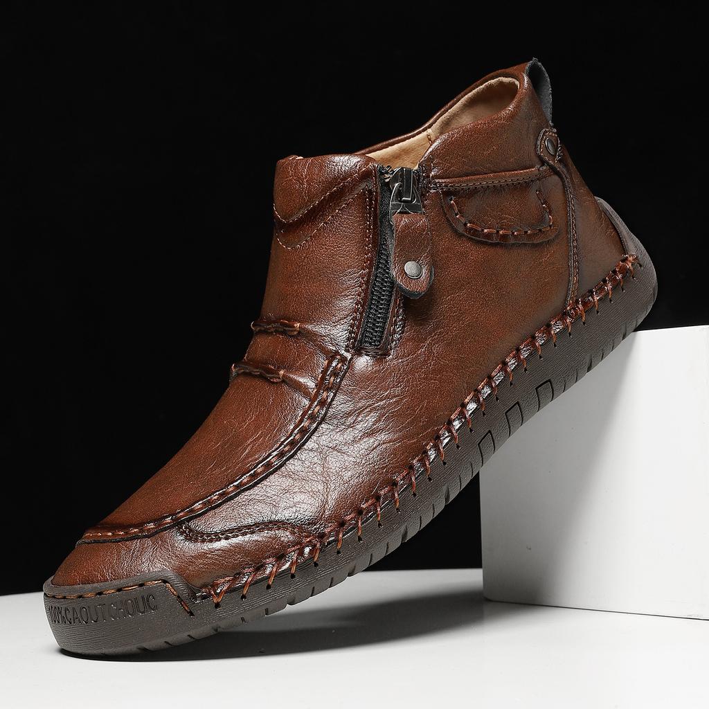 Men's Shoes 2025 Autumn/winter Outdoor Casual Shoes One Foot Flat Shoes Zippered Short Boots