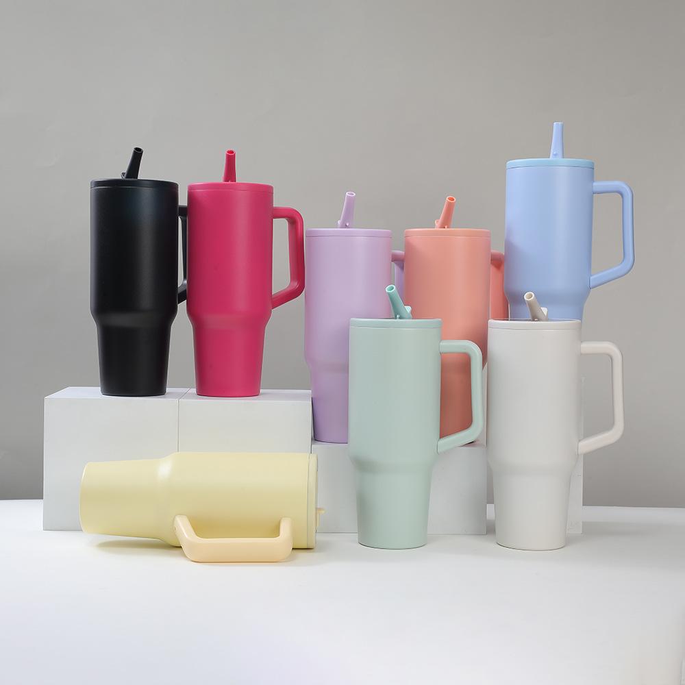 1200ml Simple 40oz Double Layer Ice King Cup Vacuum Insulated Leak Proof Foldable Straw Portable Car Mug
