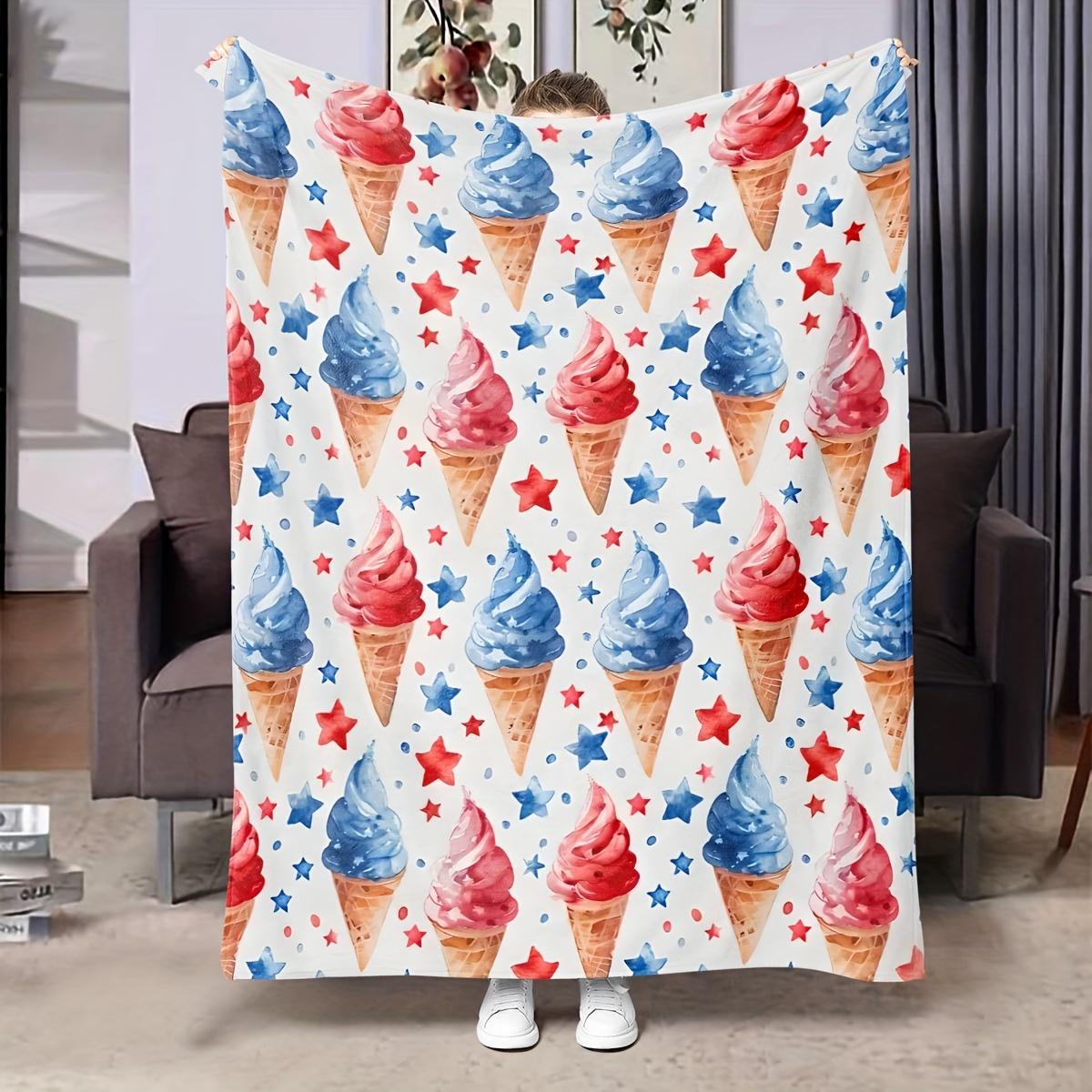 

Cozy Ice Cream and Stars Flannel Blanket, Great for Sofa, Bed, Travel and Outdoors - Versatile Seasonal Gift 130X150cm