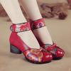 Spring New Top Layer Cowhide Low Heel Soft Sole Shoes for Women's Shoes for Ethnic Style Genuine Leather Printed Single Shoes