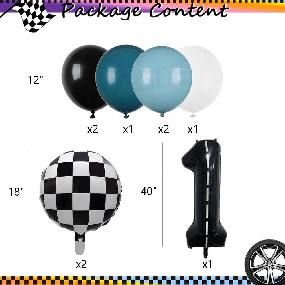 9pcs Race Car Balloons Set Checkered Balloon Blue Black Balloon Boys One Happy 1st 2nd Vintage Two Fast Theme Party Number Decor