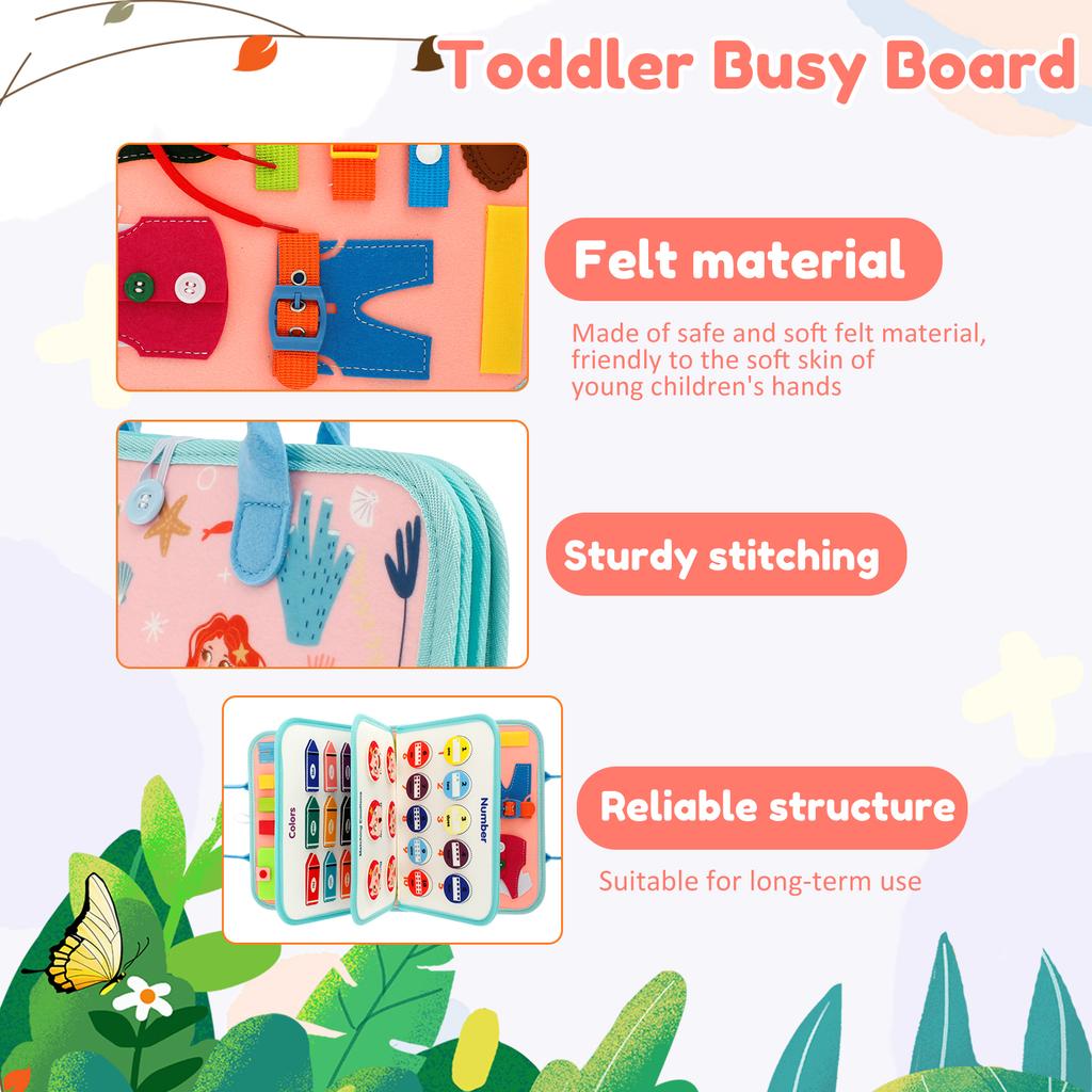 8 In 1 Toddler Busy Board Felt Fabric Puzzle Busy Dressing Learning Board Comfortable and Soft Carrying Handle Design