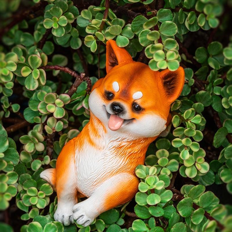 Mini Dog Statue Miniature Dogs Figurine Plant Pot Hanger,Climbings Dog Sculpture Garden Decors for Bonsais Ornament