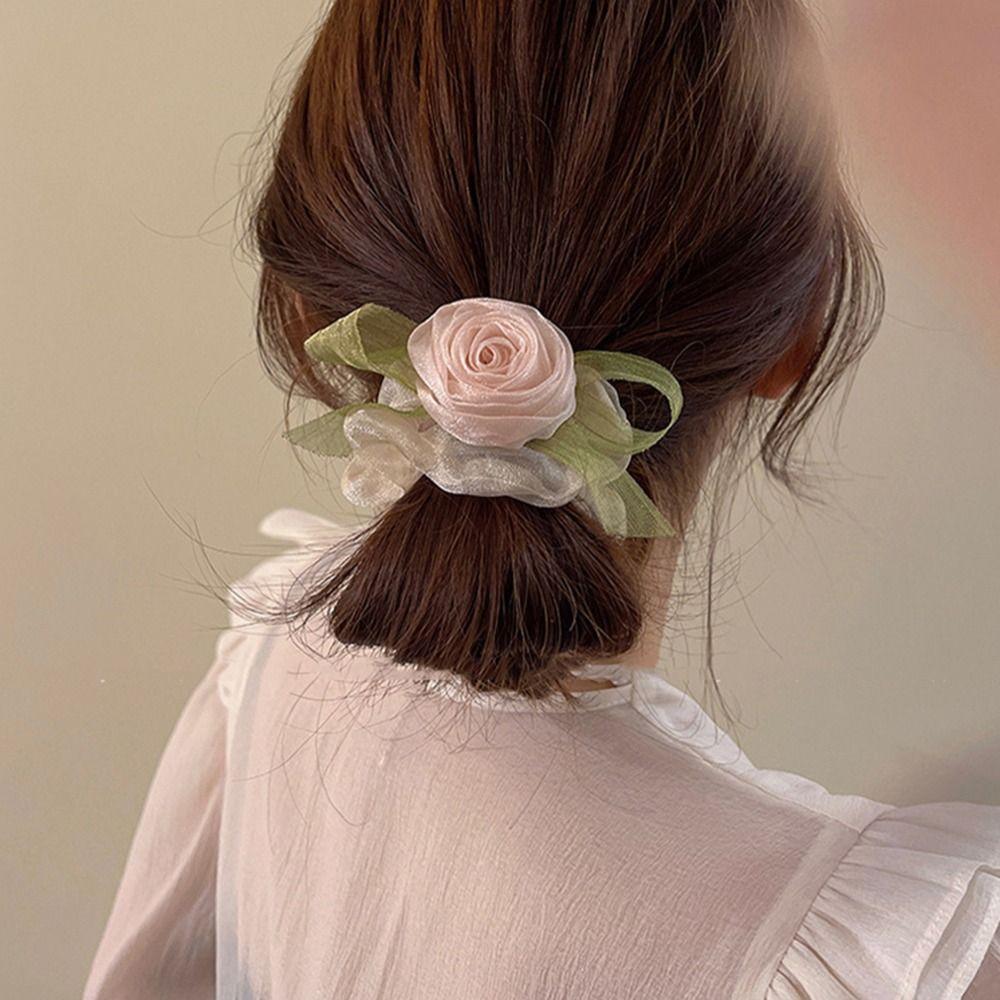 Ties For Women Korean Style Hair Rope Ponytail Holder Women Hair Ring Rose Flower Hair Scrunchies