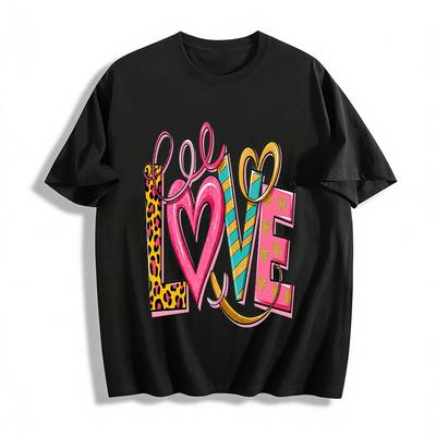 Love Graphic Print Casual Top Trendy Versatile Daily T-Shirt Pure Cotton T-shirt