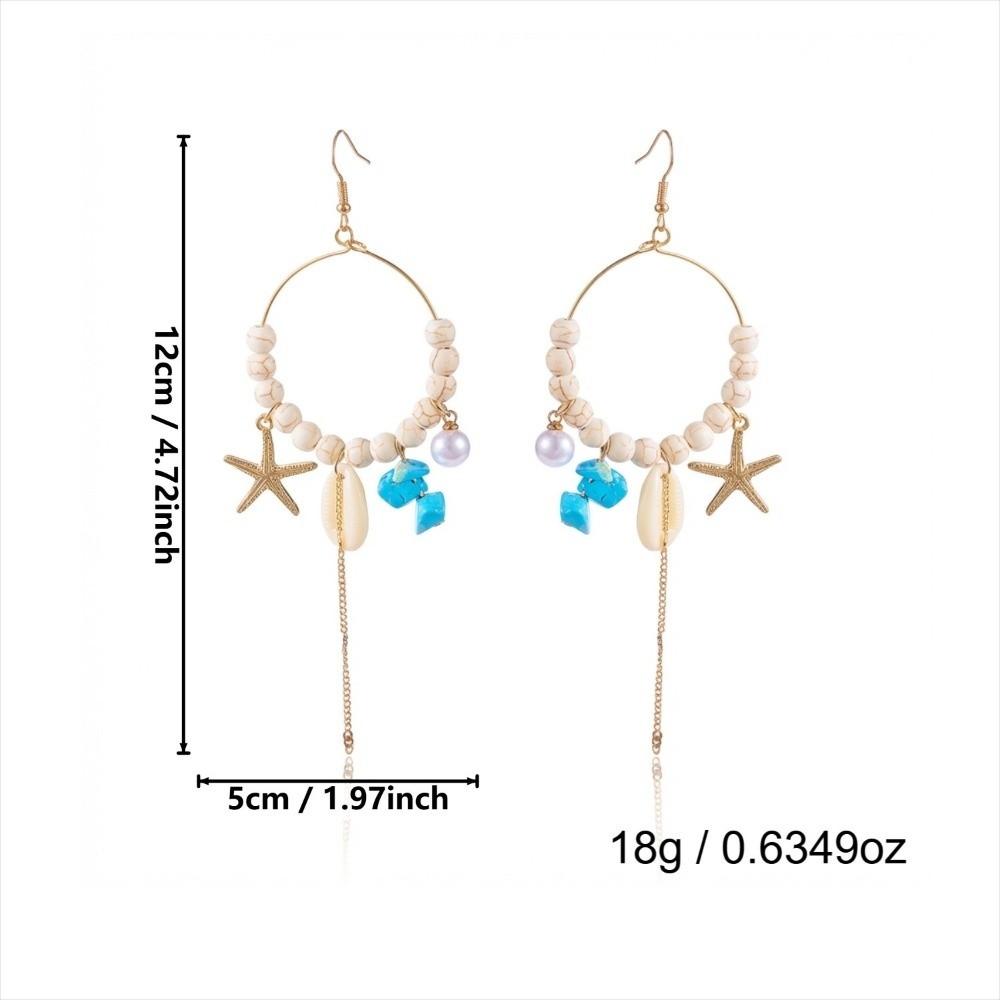 Handmade Drop Earrings Boho Style Sea Star Shell Earrings Summer Woven Hoop Earrings  Women Jewelry
