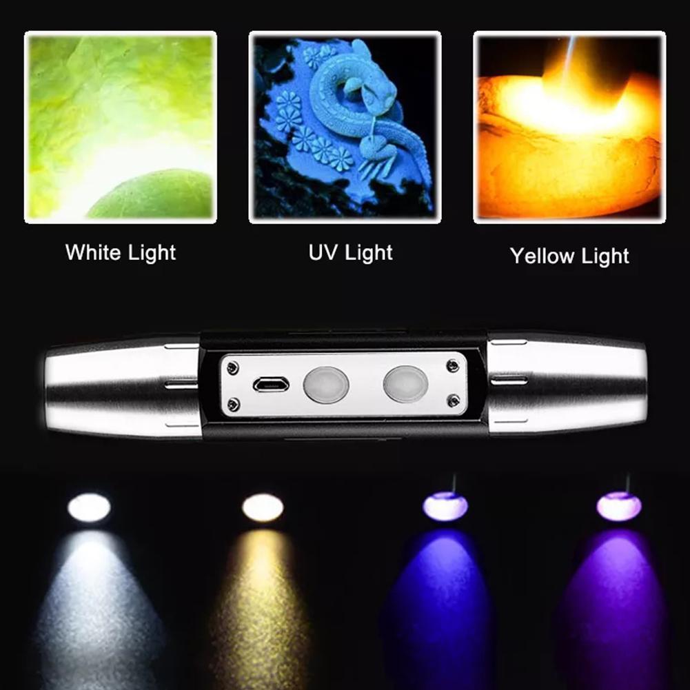 4-in-1 White Yellow UV 365nm/395nm LED LCD Flashlight Jade Detection Jewelry Money Ore Marker Stone Fluorescence Light Scor M4K3