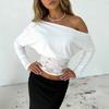 Nuova Blusa Estiva da Donna Sexy Calda, Monospalla, Manica a Pipistrello, Ricamata in Pizzo