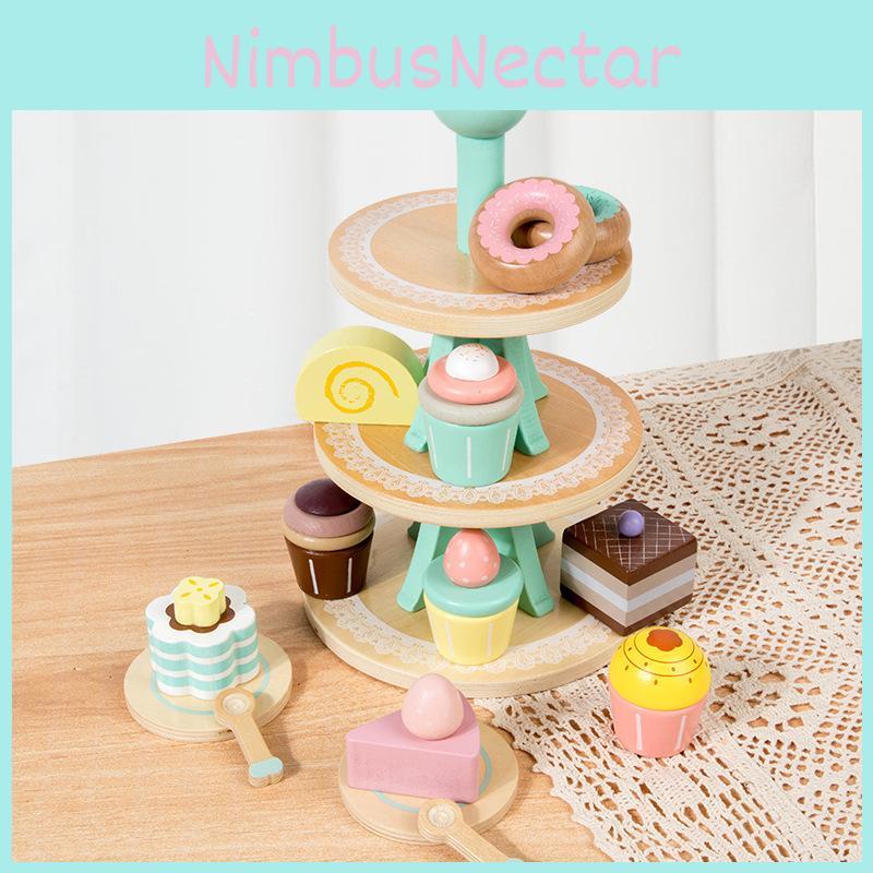 Wooden Dessert Kids Shelf With Multilayer Design For Imaginative Learning Play