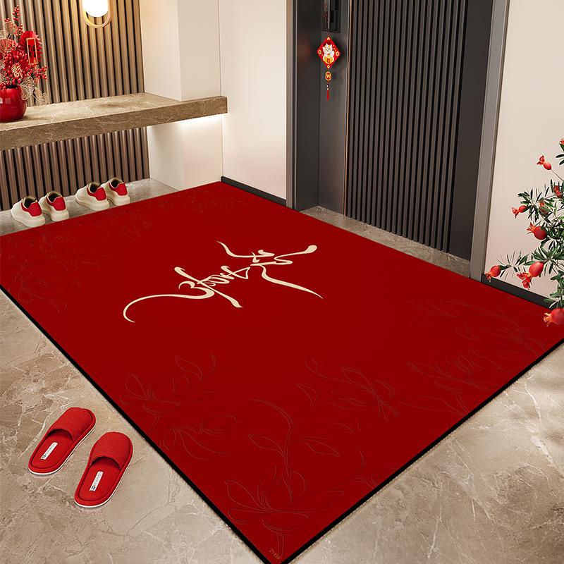 Red Festive Wedding Doormat - Diatom Mud Water Absorbent & Anti-Slip Foot Pad for New Couples 40x60cm Crystal Velvet Thickened