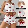 Women's Strawberry Printed Pajama Set Ice Silk Camisole Vest and Shorts Casual Home Pajama Set 2 Pcs