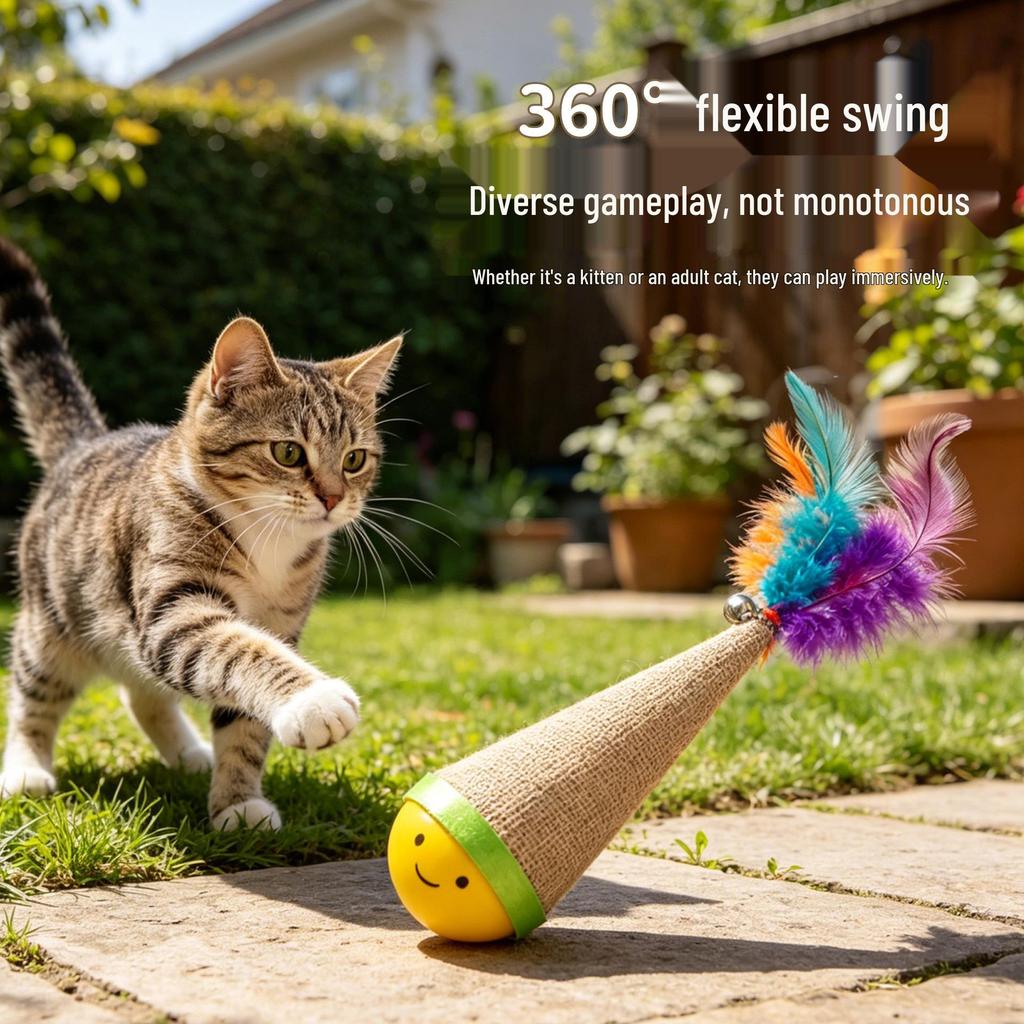 Roly-Poly Cat Toy: Scratch-Resistant, Stress Relief Teaser with Feather and Bell for Kittens and Adult Cats.