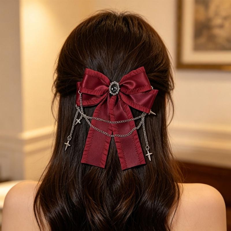 Fermaglio per capelli Punk con fiocco e decorazioni a catena, ciondolo a stella, forcina per capelli per donne e ragazze adolescenti, da indossare per eventi anime e raduni