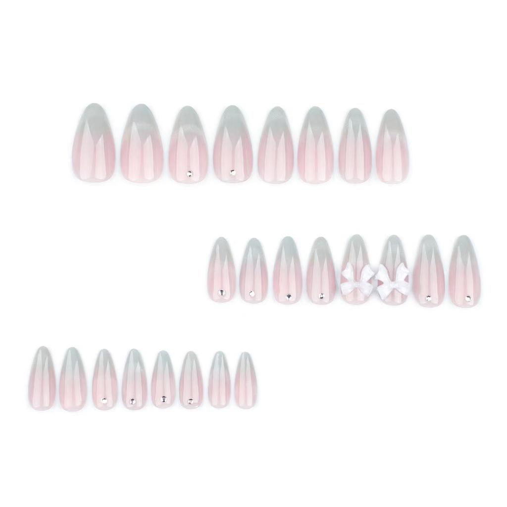 Runaway Princess Cat Eye French Manicure 3D Bow Wearable False Nails