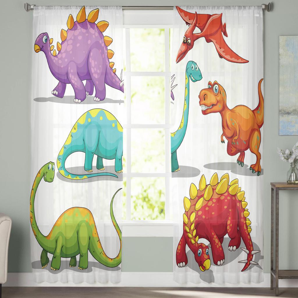 Dinosaur Cartoon Modern Curtains For Living Room Transparent Tulle Curtains Window Sheer For The Bedroom Accessories Decor