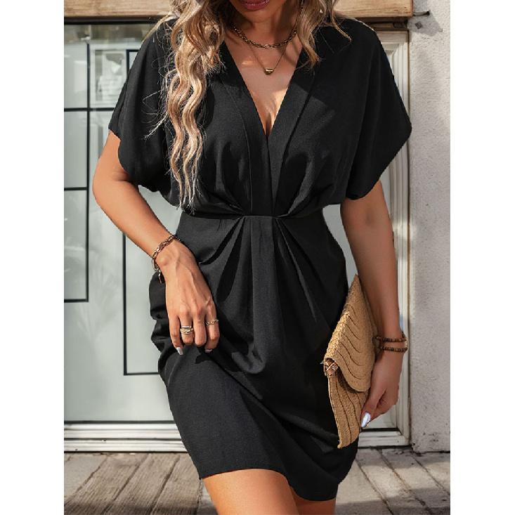 Spring And Summer New Sexy Elegant Versatile Daily Dating Dancing Solid Color Printed Short Sleeved Dress