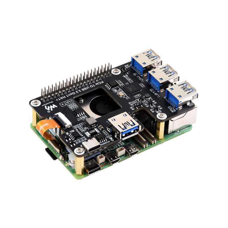 Raspberry Pi 5 PCIe to USB 3.2 Gen1 Hub, 1-to-4 High-Speed Expansion Board