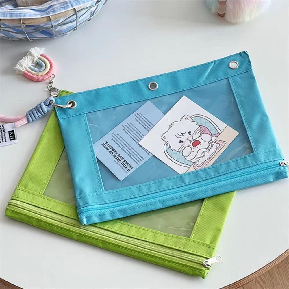 

with Handle Portable Makeup Handbag 3 Holes Travel Zipper Pouch Office Supplies