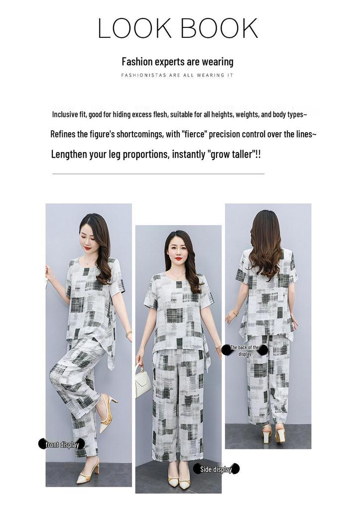 Women's Plus Size Summer Tie-Dye Cotton Linen Suit: Irregular Hem Top & Wide Leg Pants Two-Piece Set