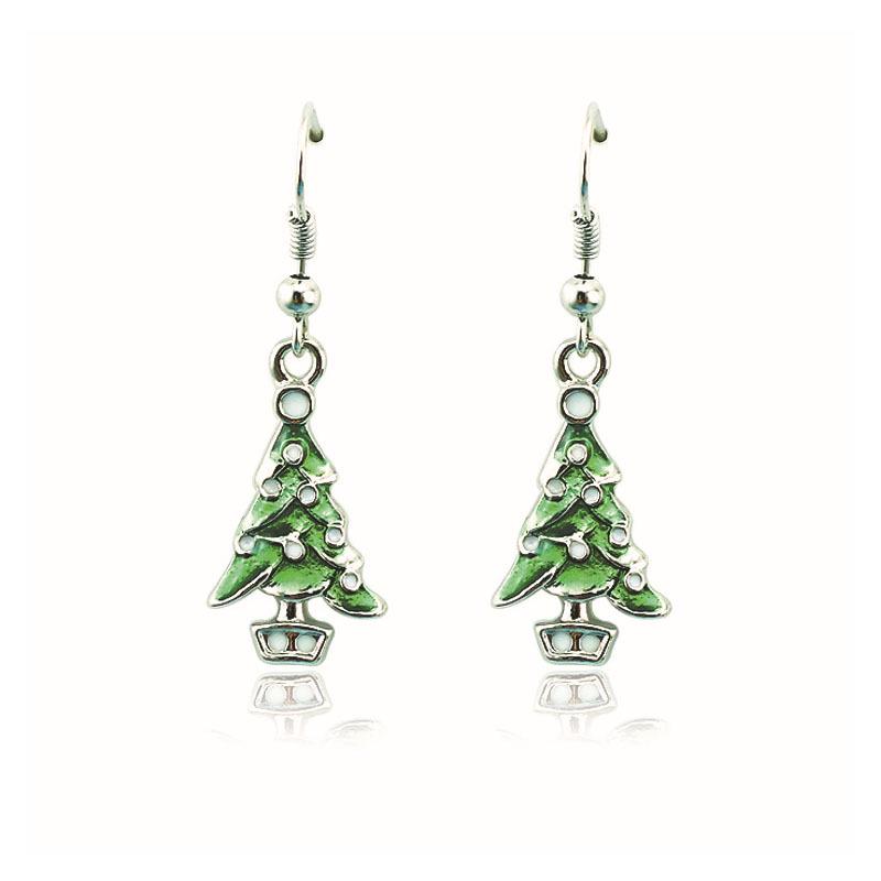 2018 Green Drip Oil Alloy Christmas Tree Earrings - European & American Style, Women's Long Exquisite Design