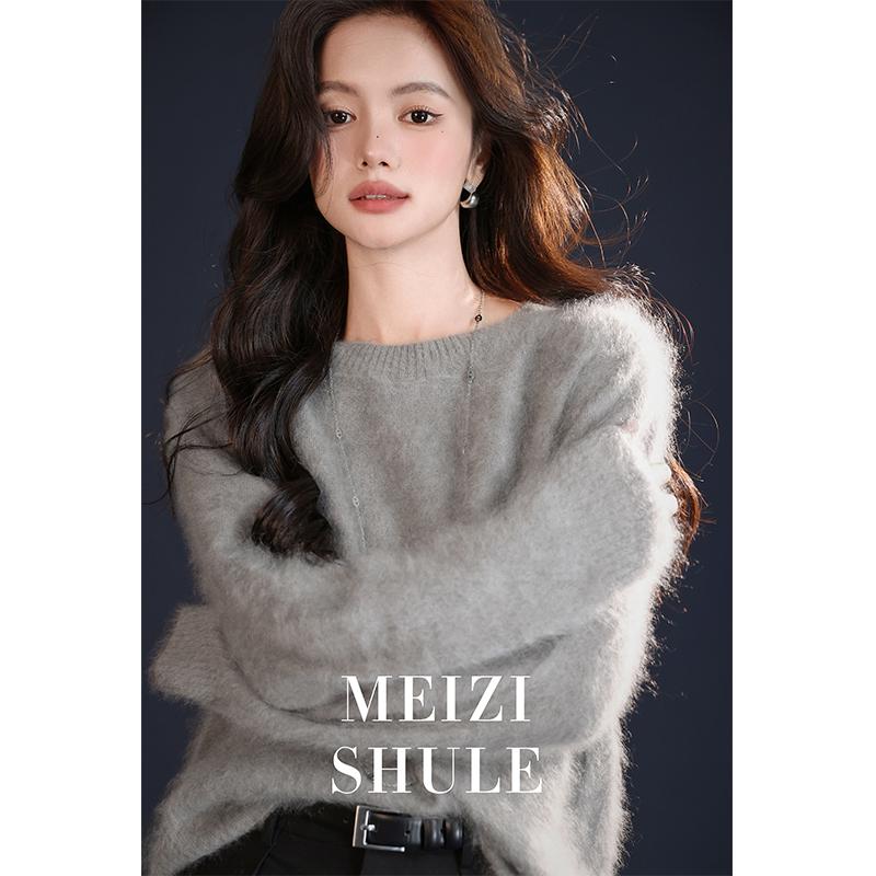Winter 16-Color Brushed Cashmere Loose Sweater - Women's Round Neck, Outerwear & Layering Piece