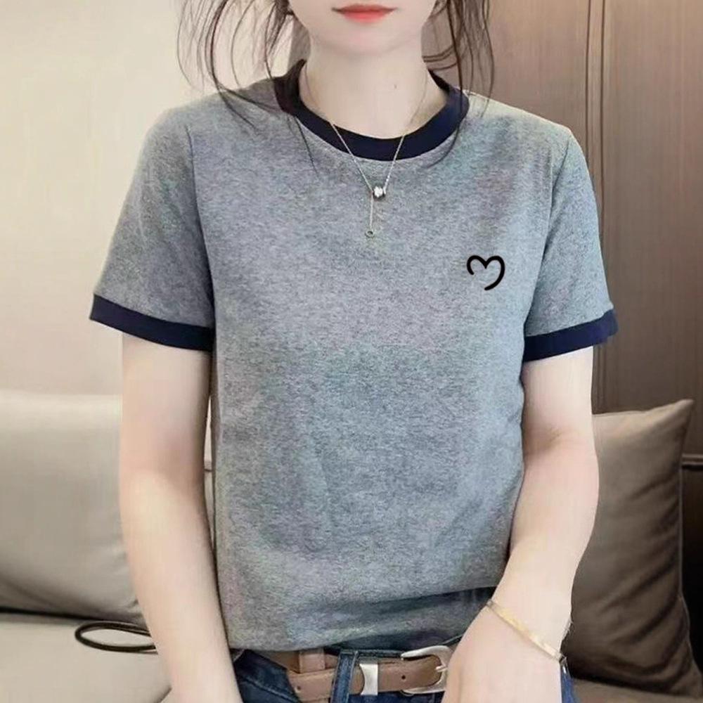 Summer new niche simple love design sweet wind versatile short-sleeved T-shirt women's casual wear color matching top