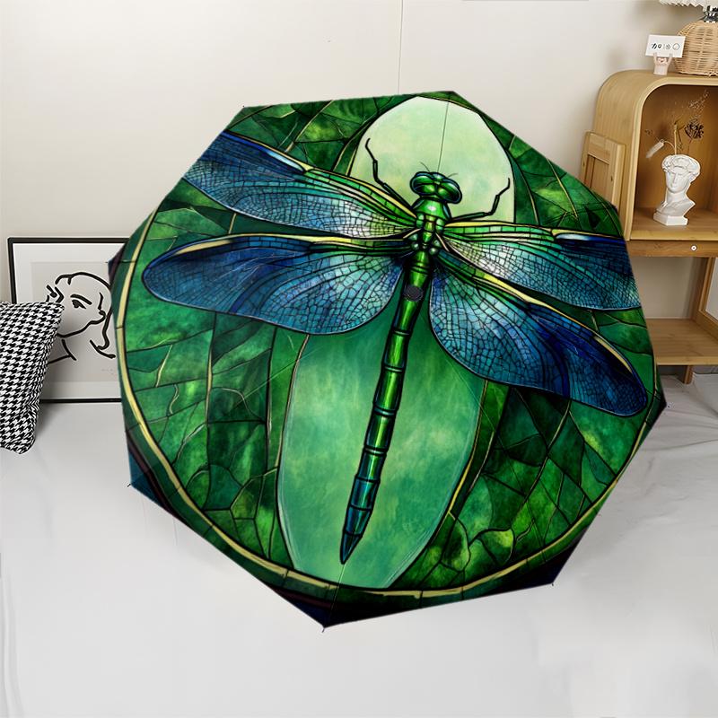Dragonfly Pattern Print on a Stylish Automatic Folding Umbrella with 8 Iron Ribs, Portable and Foldable Sunshade Umbrella, Per