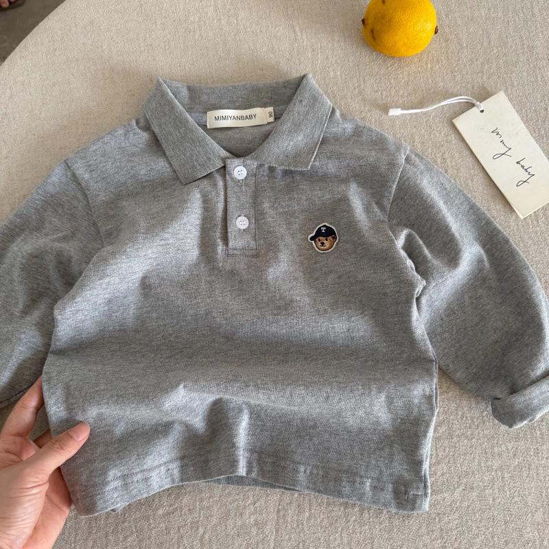 Kids' Striped Polo Shirt - Fall Trendy Bear Design for Boys & Girls