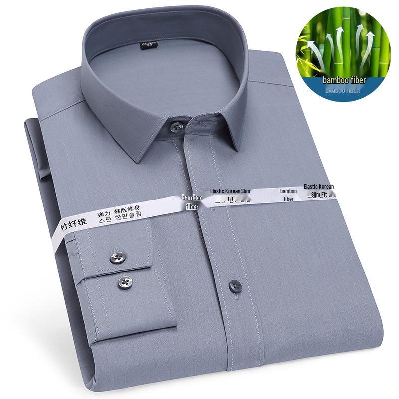 Men's Bamboo Fiber Iron-Free White Shirt - Long Sleeve, Stretch, Formal & Casual