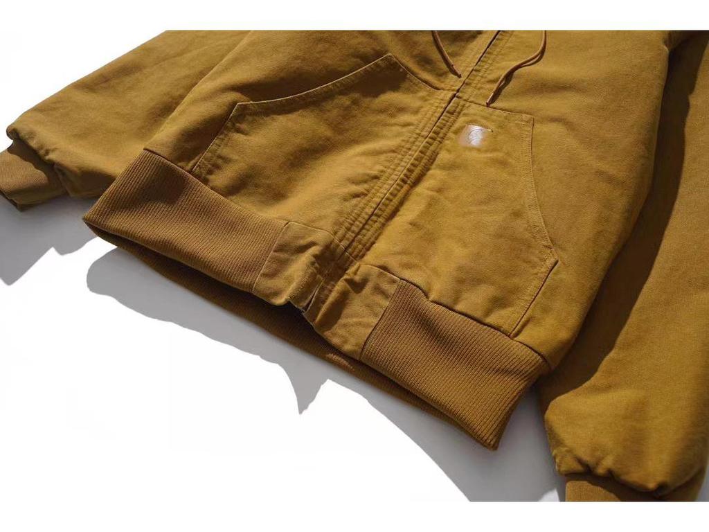 Jachetă Carha Vintage J130 din Pânză cu Petice din Piele și Glugă, Bumbac - Colecția Toamnă/Iarnă.