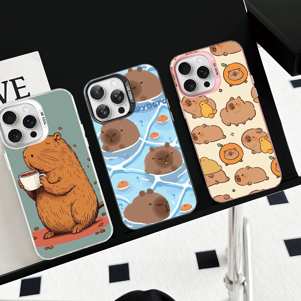 Cartoon Capybara Phone Case For IPhone 16 15 14 13 12 11 Pro Max X XR XSMAX 8 7 Plus Matte Shockproof Back Cover