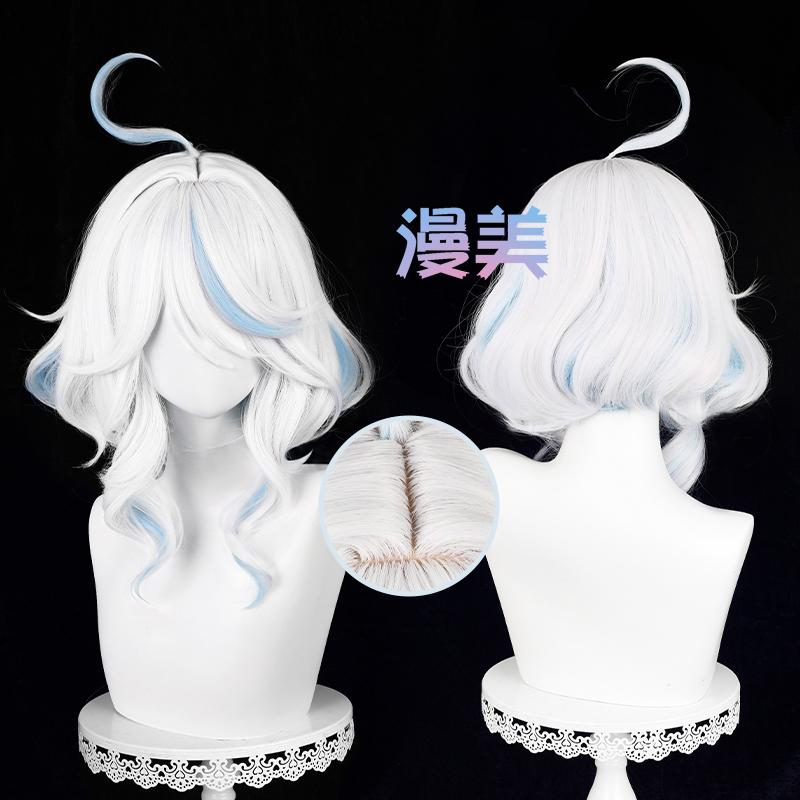 Fontaine Focalors Cosplay Wig Long Furina Wigs Blue White Curly Women Wigs Heat Resistant Hair Anime Wigs