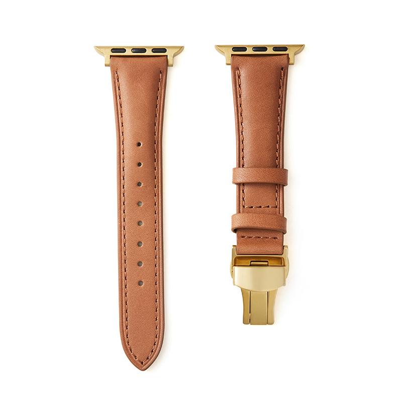 Kompatibles Apple iWatch Armband - Pflanzlich gegerbtes Leder mit Schmetterlingsverschluss