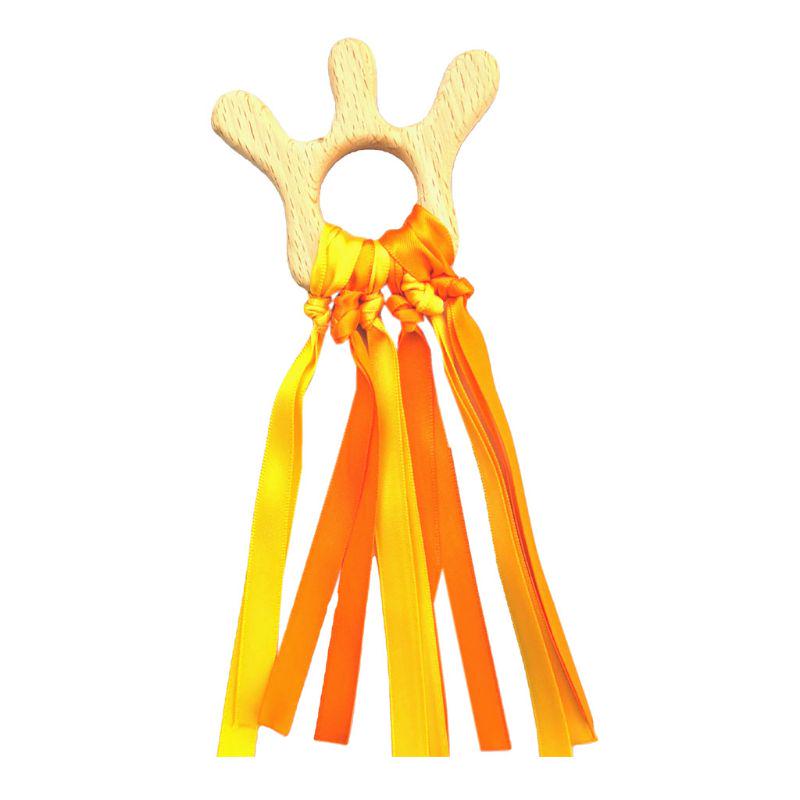 Inel cu panglică din lemn natural curcubeu Jucării Waldorf Jucărie senzorială pentru bebeluși Nou-născuți