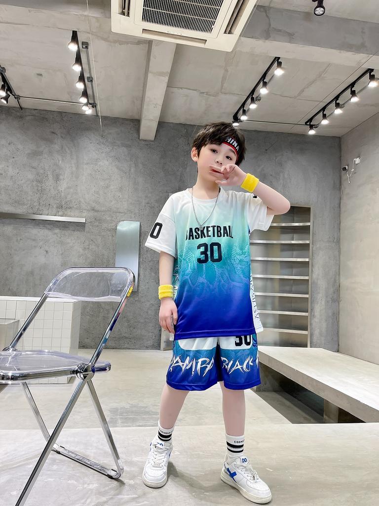 Children'S Jersey No. 30 Basketball Jersey Training Short-Sleeved Fashion Suit Student Fake Two Jerseys June 1 Program Clothing