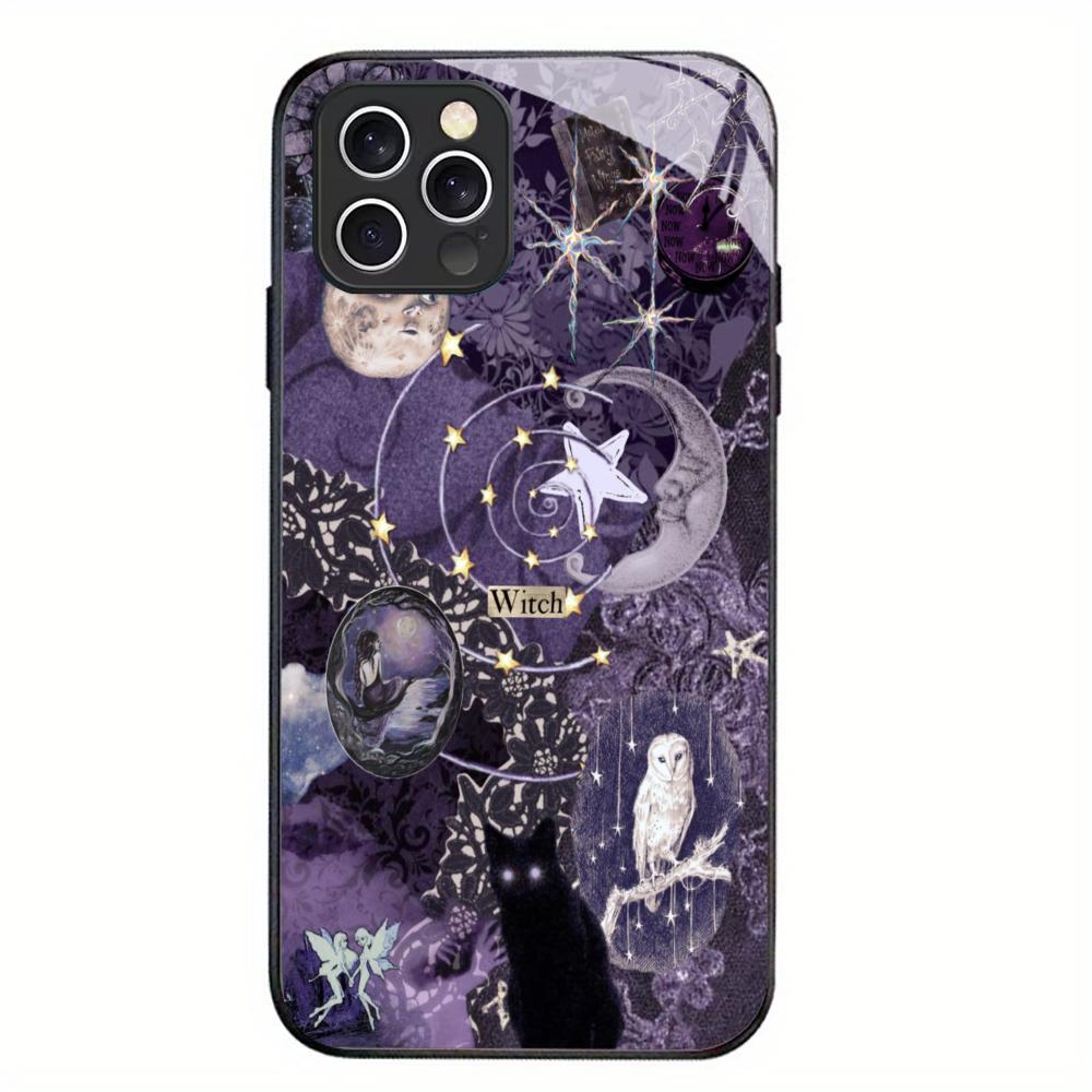 Retro Gothic Mysticism Black Glass Phone Case For iPhone 17 16 15 14 13 12 11 Pro Max Plus Soft Silicone Anti‑Knock Back Cover