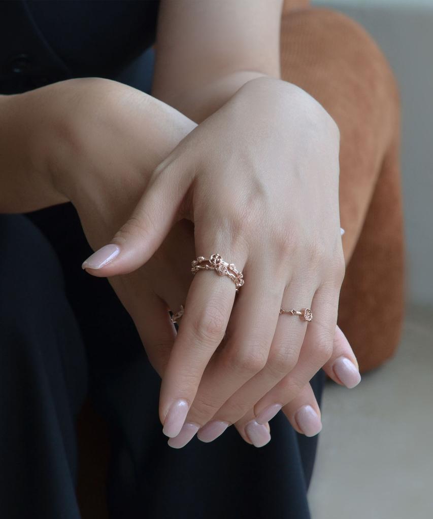 Vivus Cross Rose Rose Gold Silver Rosary Ring