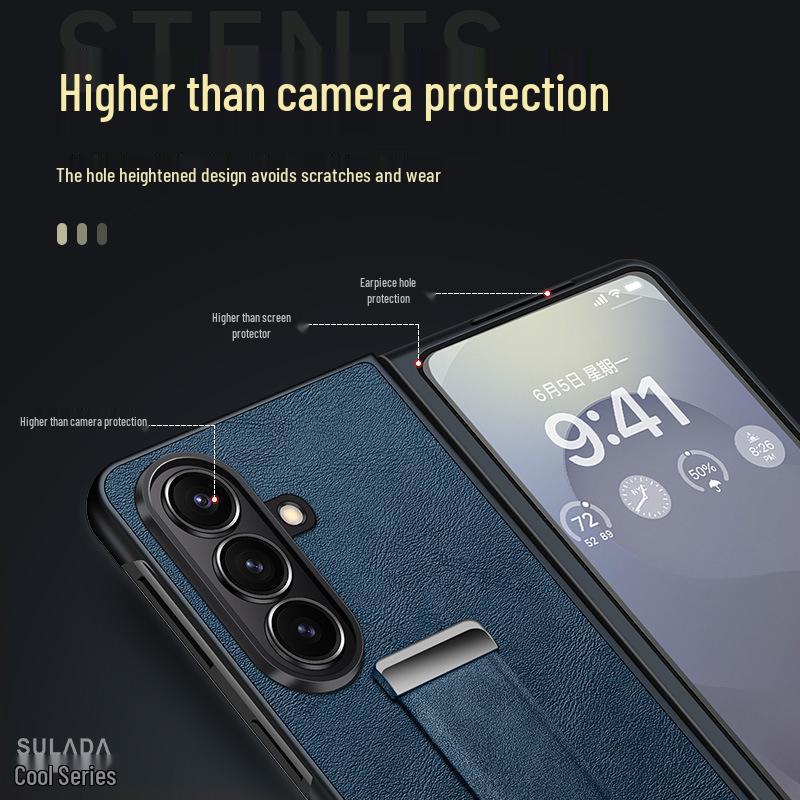 Samsung Z Fold7/6/5 Leather Texture Wrist Strap Stand Case