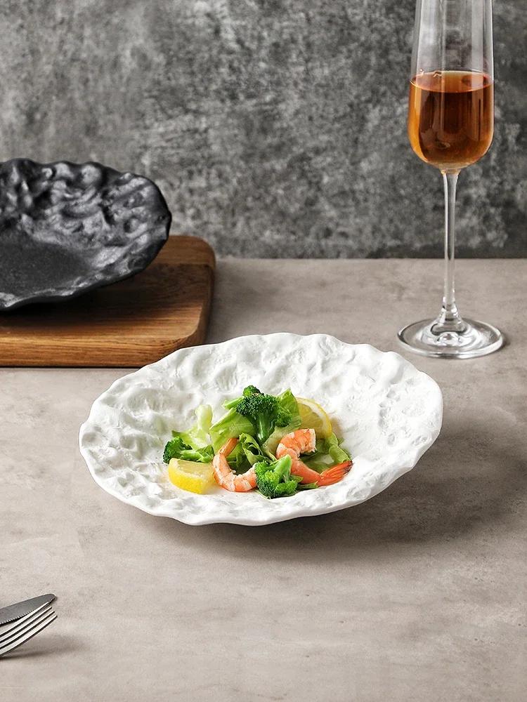 Salad plate commercial cold dish irregular tableware hotel pwestern food plate ceramic dessert plate oblique mouth