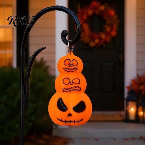 Pumpkin Table Lamp Halloween Stacking Light, LED Light-up Decoration for Festival Party, Glowing Hanging Ornament with Metal Ring Horror Light