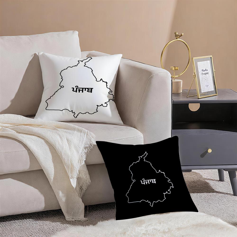 Classic PPunjab Map Cushion Cover Pillowcase Short Plush Invisible zipper Room Sofa Cushion Cover